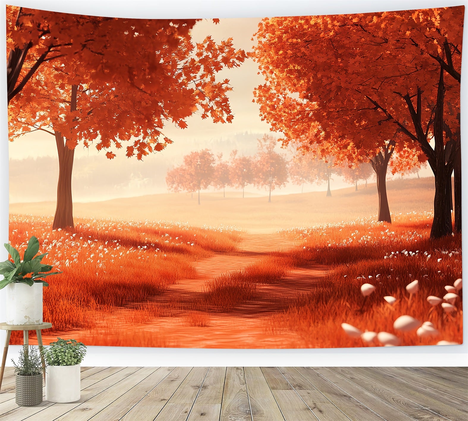 Autumn Nature Backdrop Autumn Meadow Red Trees Fall Photo Backdrop CSH58-228