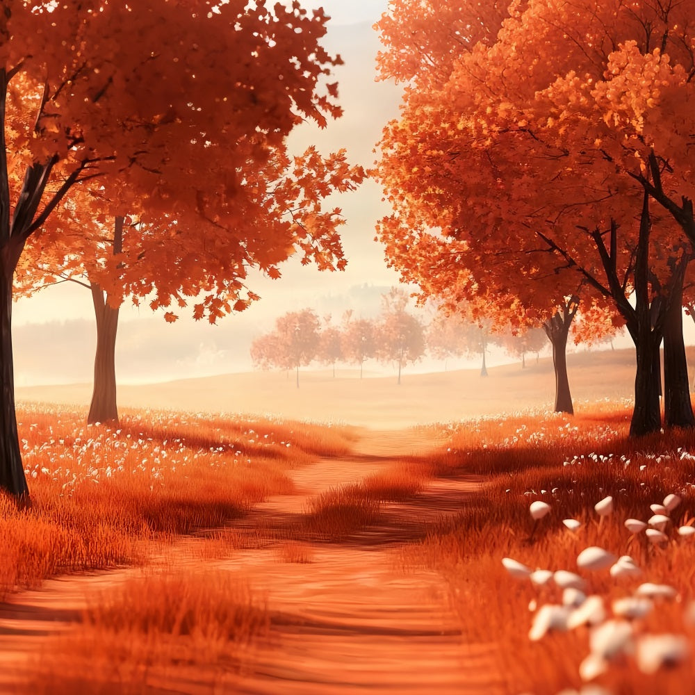 Autumn Nature Backdrop Autumn Meadow Red Trees Fall Photo Backdrop CSH58-228