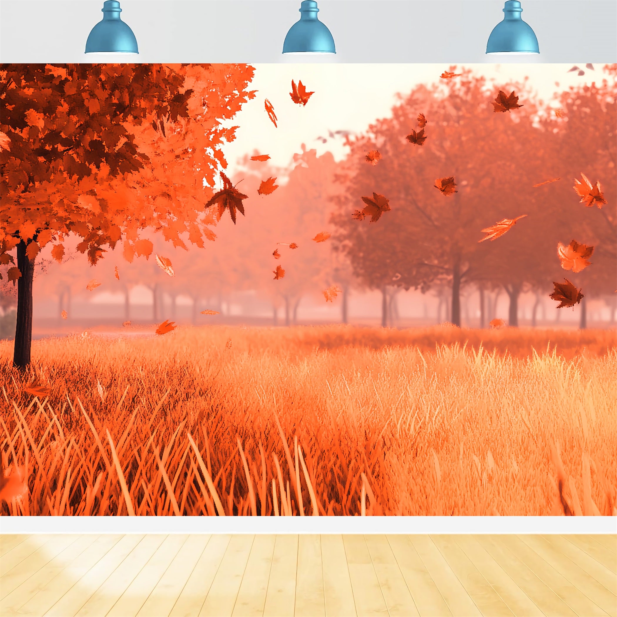 Fall Nature Backdrop Falling Leaves Autumn Field Fall Leaves Backdrop CSH58-230