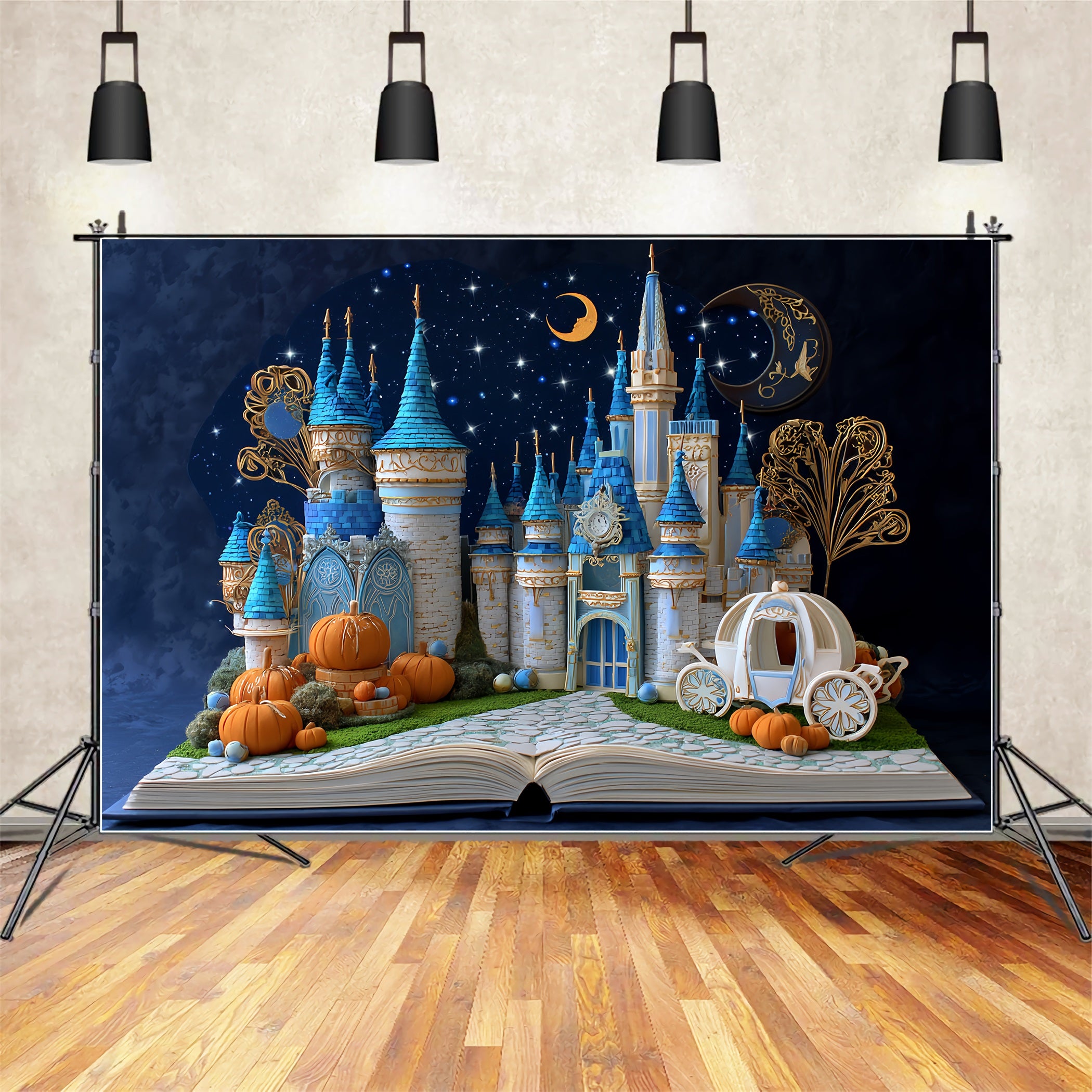 Once Upon a Time Backdrop Midnight Pumpkin Carriage Castle Kids Backdrops CSH58-234