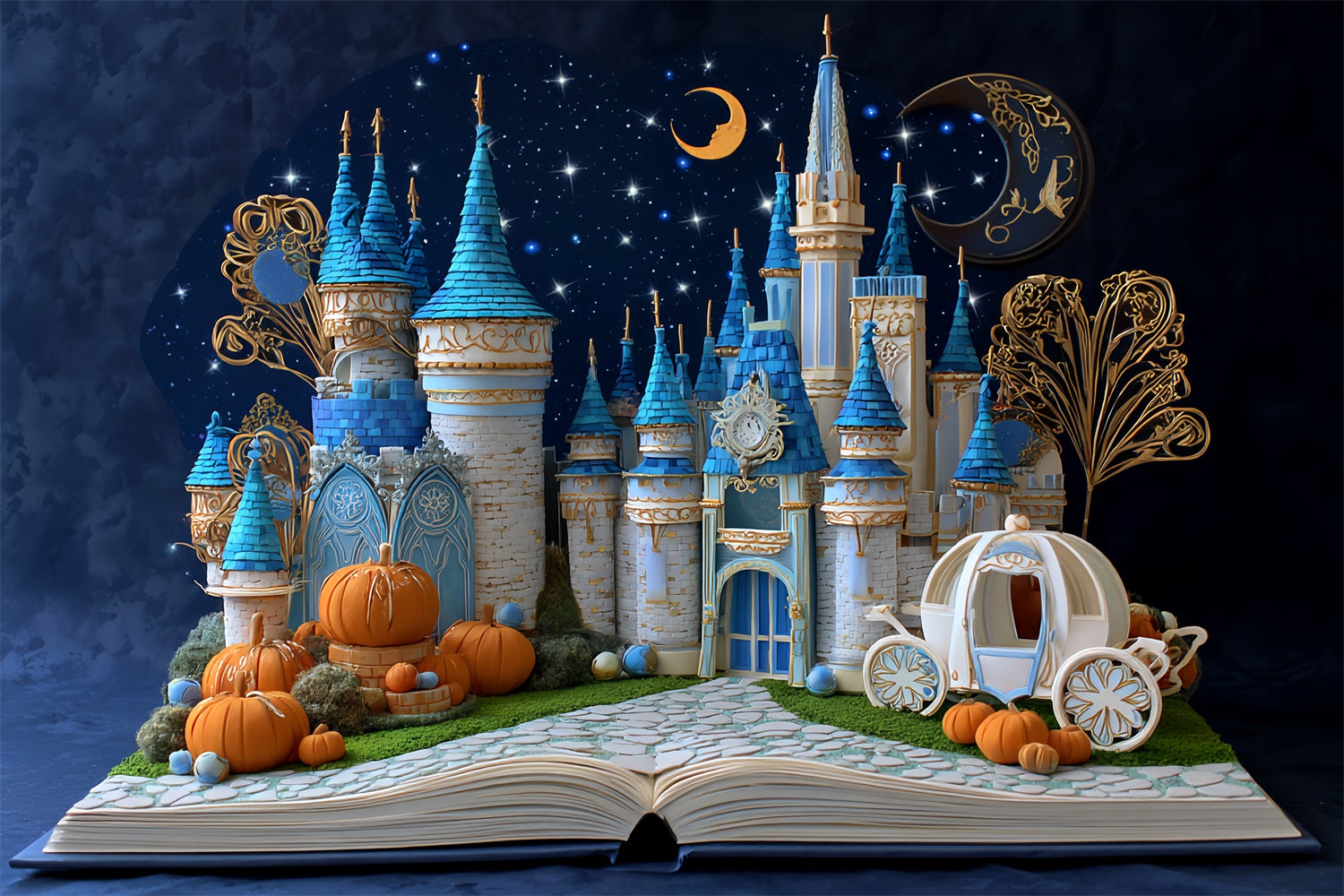 Once Upon a Time Backdrop Midnight Pumpkin Carriage Castle Kids Backdrops CSH58-234