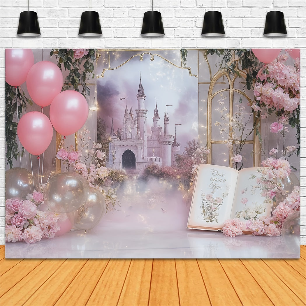 Once Upon a Time Backdrop Pink Castle Balloons Dreambook Newborn Backdrop CSH58-236