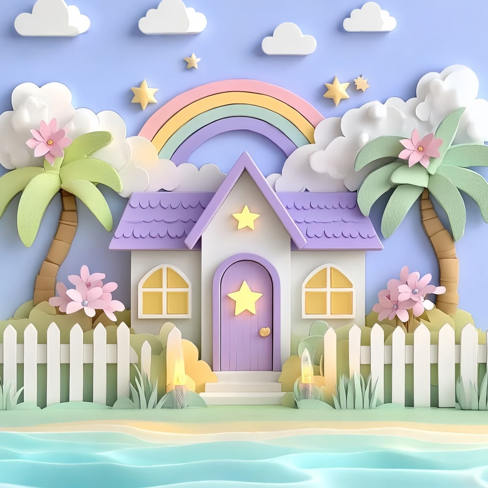 Newborn Cute Backdrop Pastel Rainbow Cottage Fantasy Newborn Photoshoot Backdrop CSH58-237