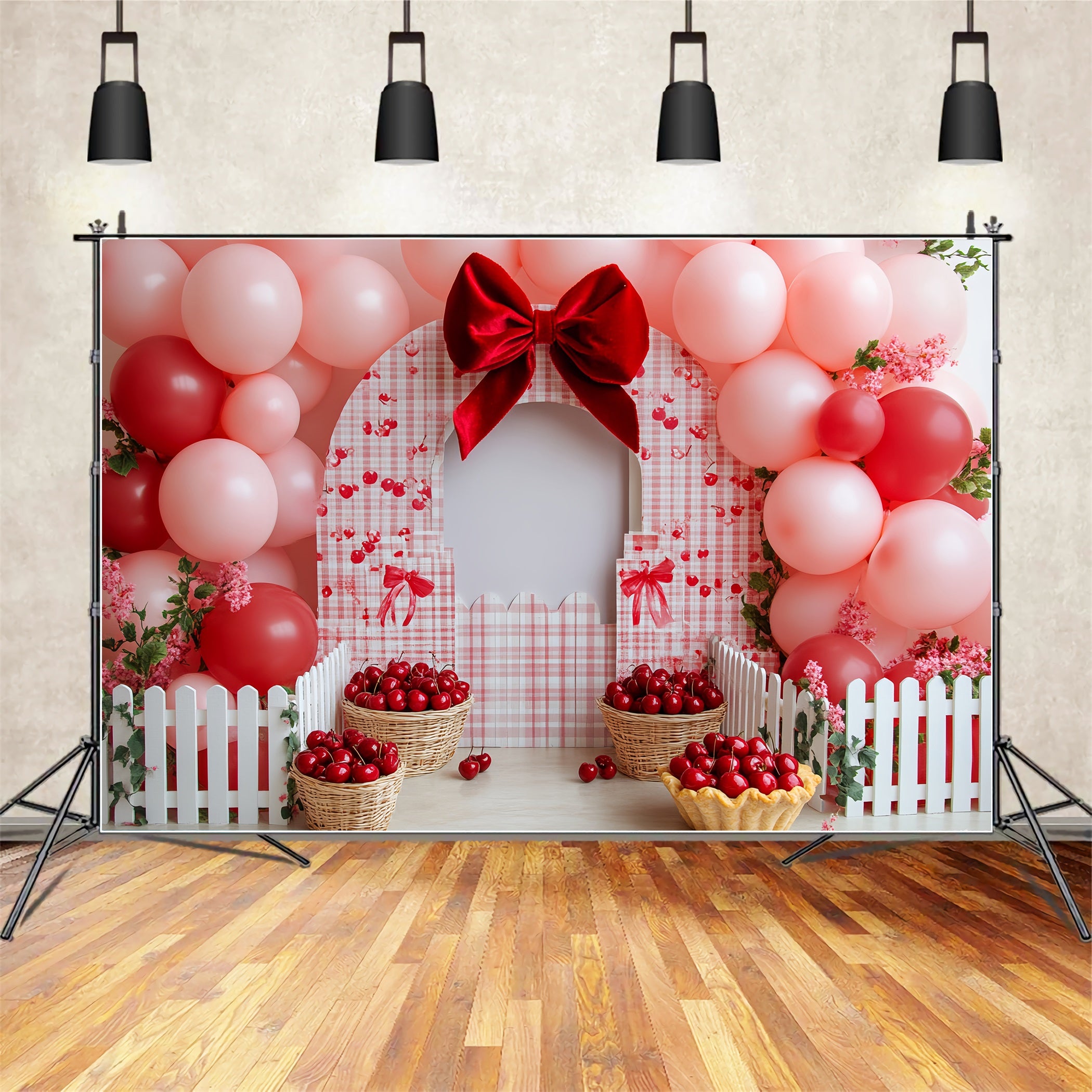 Children Cute Backdrop Cherry Balloon Basket Delight Newborn Photoshoot Backdrop CSH58-239