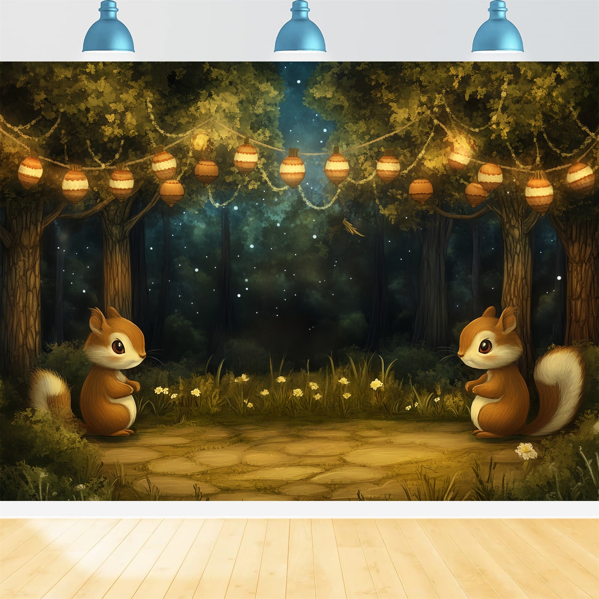 Newborn Cute Backdrop Forest Squirrel Lantern Night Newborn Backdrop CSH58-240
