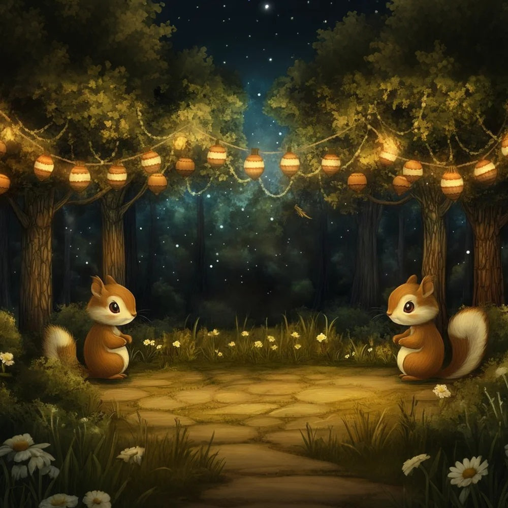 Newborn Cute Backdrop Forest Squirrel Lantern Night Newborn Backdrop CSH58-240