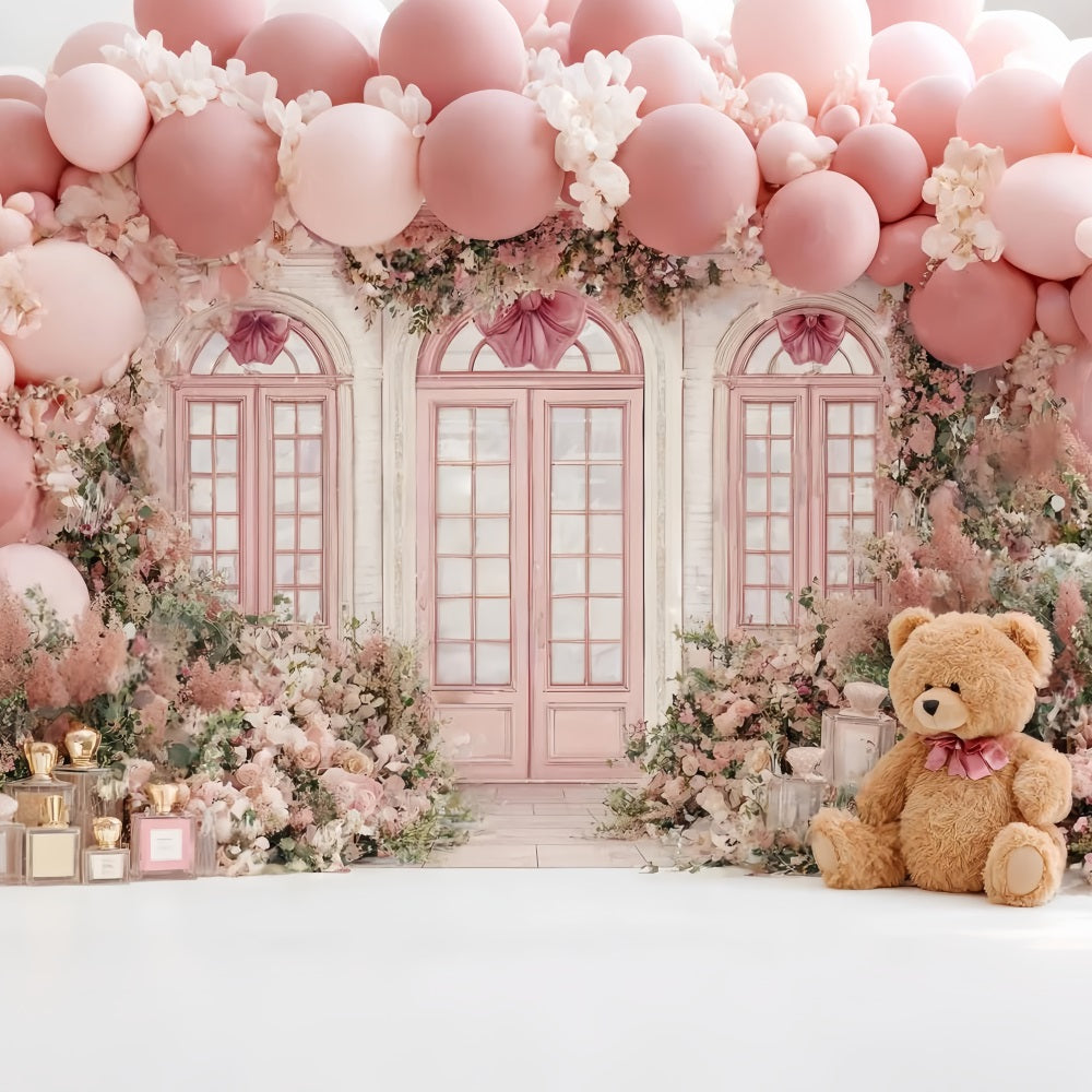 Children Cute Backdrop Pink Teddy Floral Balloon Shop Children Backdrops CSH58-241