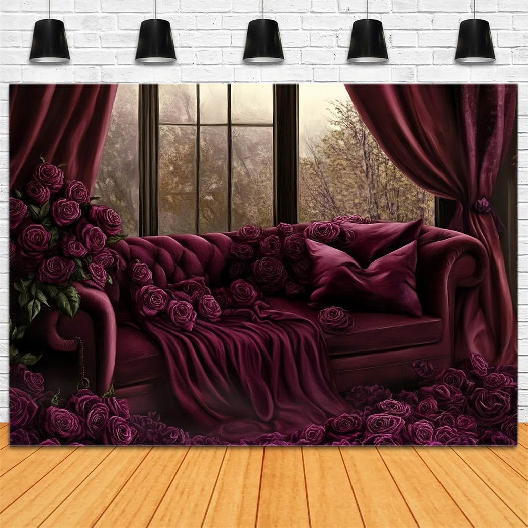 Sexy Boudoir Backdrop Burgundy Roses Velvet Sofa Boudoir Backdrop CSH58-247