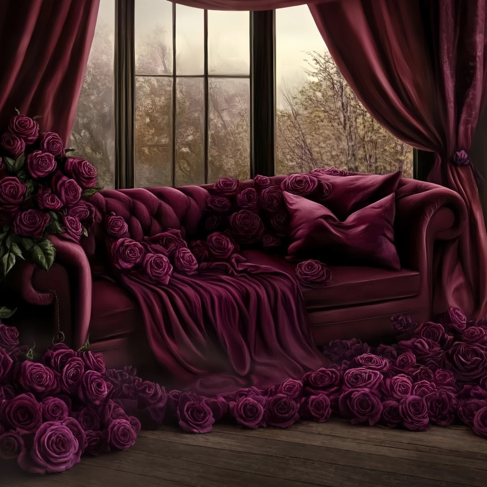 Sexy Boudoir Backdrop Burgundy Roses Velvet Sofa Boudoir Backdrop CSH58-247