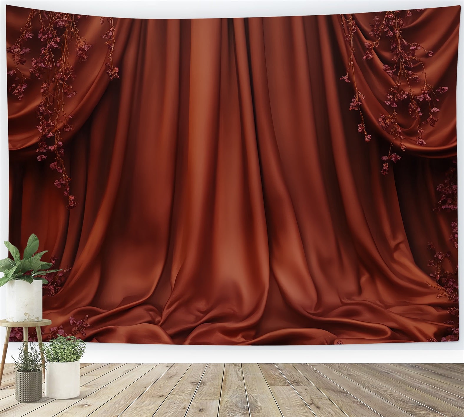 Sexy Backdrop Rustic Satin Drapery Blossoms Boudoir Backdrop Ideas CSH58-248