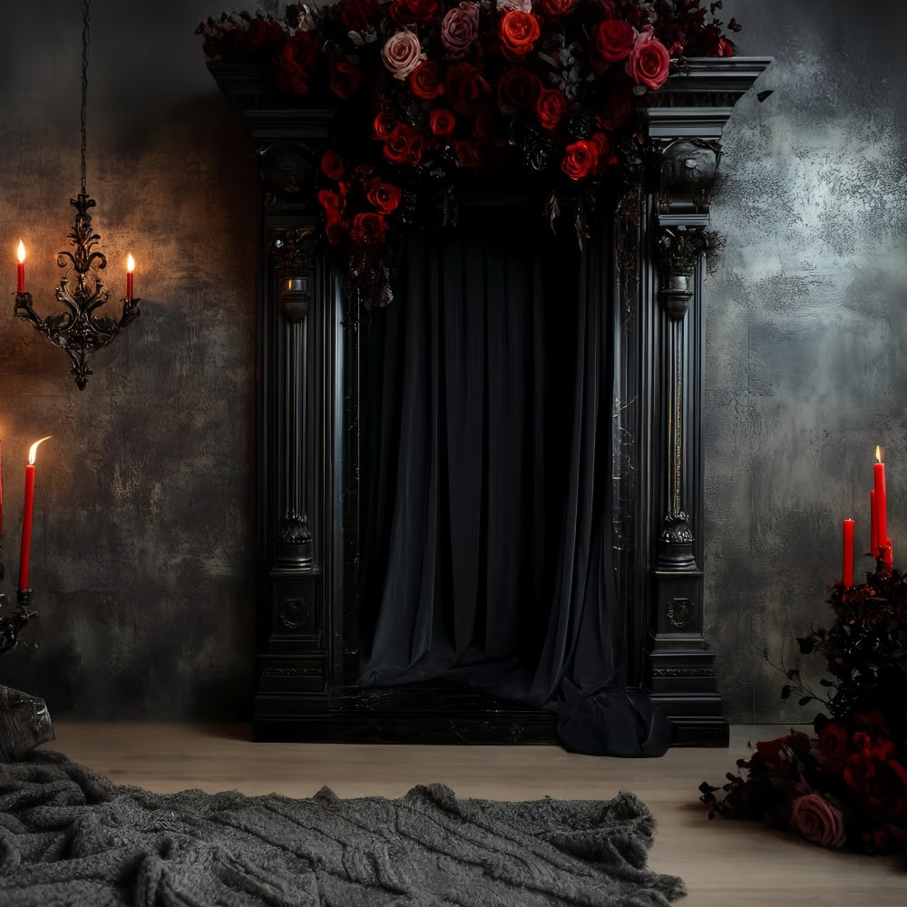 Sexy Boudoir Backdrop Gothic Black Candle Roses Boudoir Photo Backdrops CSH58-249