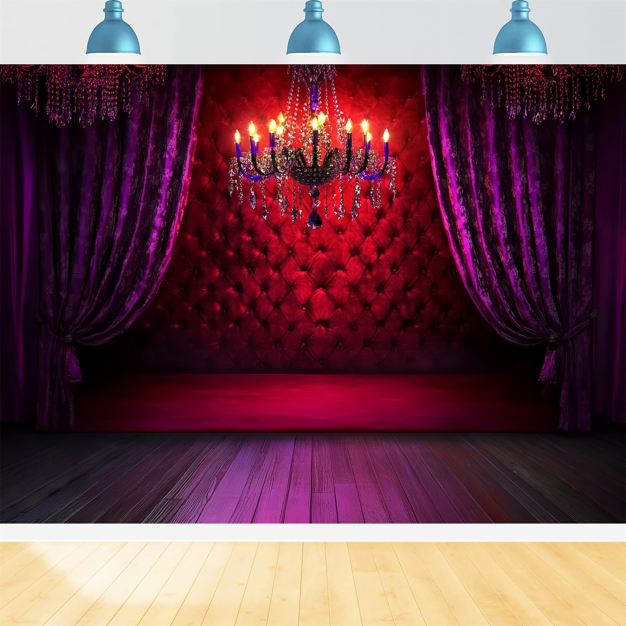 Sexy Backdrop Crimson Velvet Chandelier Glow Boudoir Backdrops CSH58-250