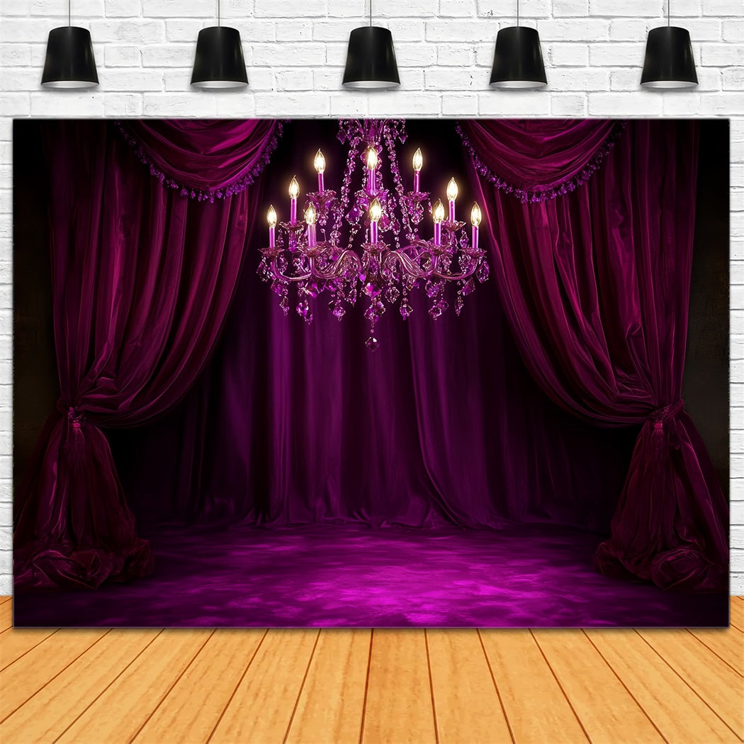 Boudoir Sexy Backdrop Magenta Velvet Chandelier Drapes Boudoir Backdrop CSH58-251