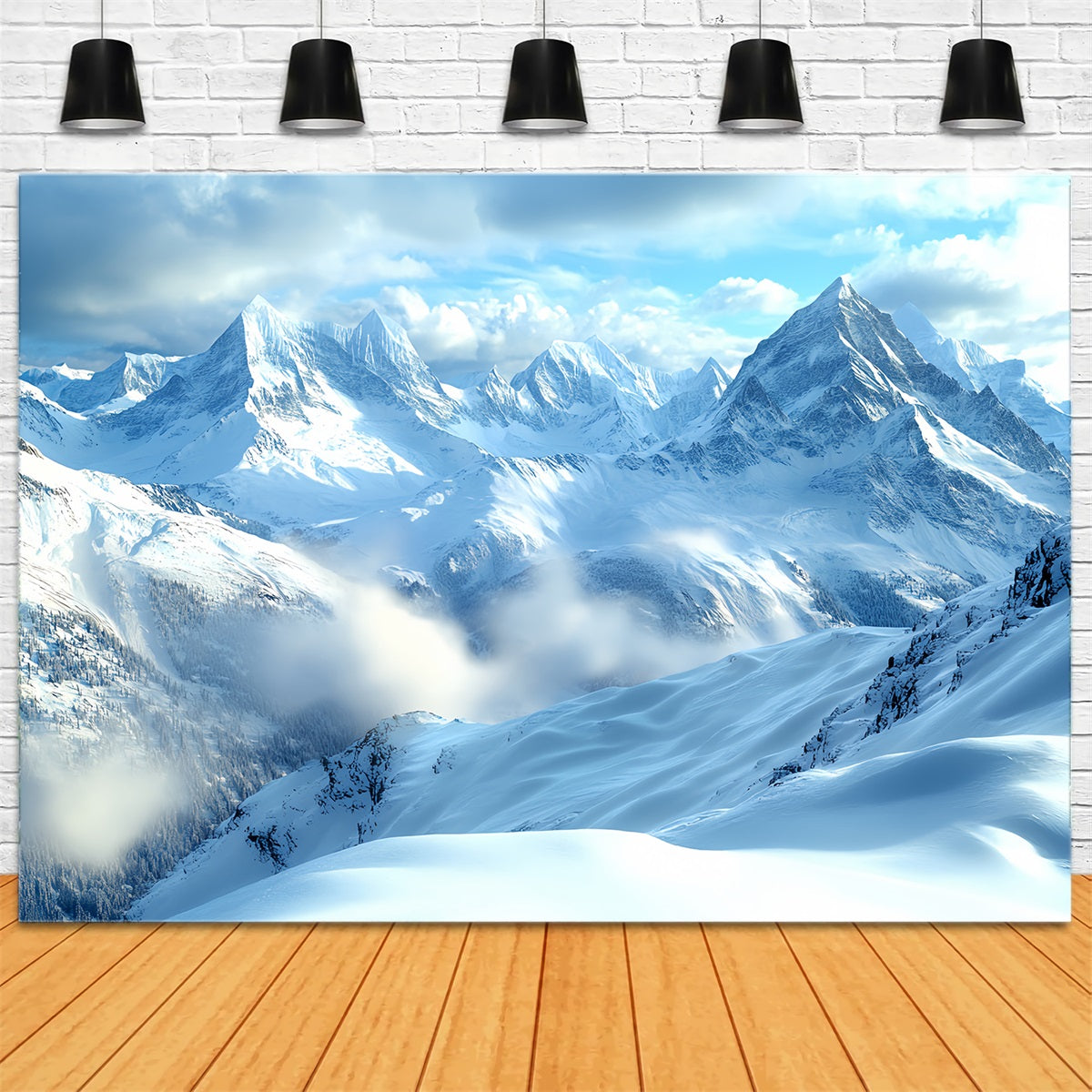 Nature Backdrop Clear Sky Rolling Snowy Mountains Winter Photography Backdrops CSH58-40