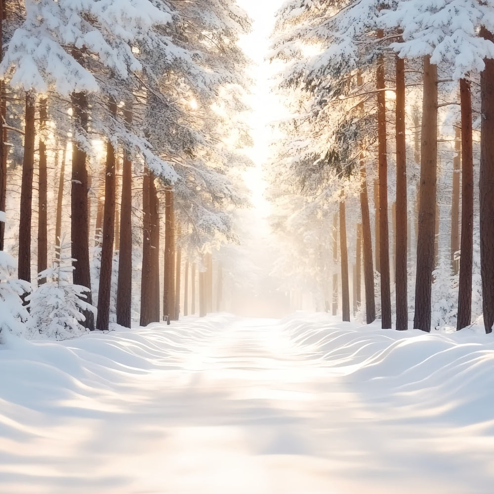 Nature Backdrop Snow-covered Straight Forest Backlighting Warm Sunlight Winter Forest Backdrop CSH58-41