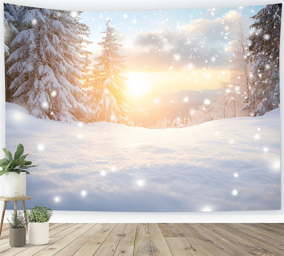 Nature Backdrop Dreamy Winter Warmth Snow Drift Forest Backdrop Winter Wonderland CSH58-45