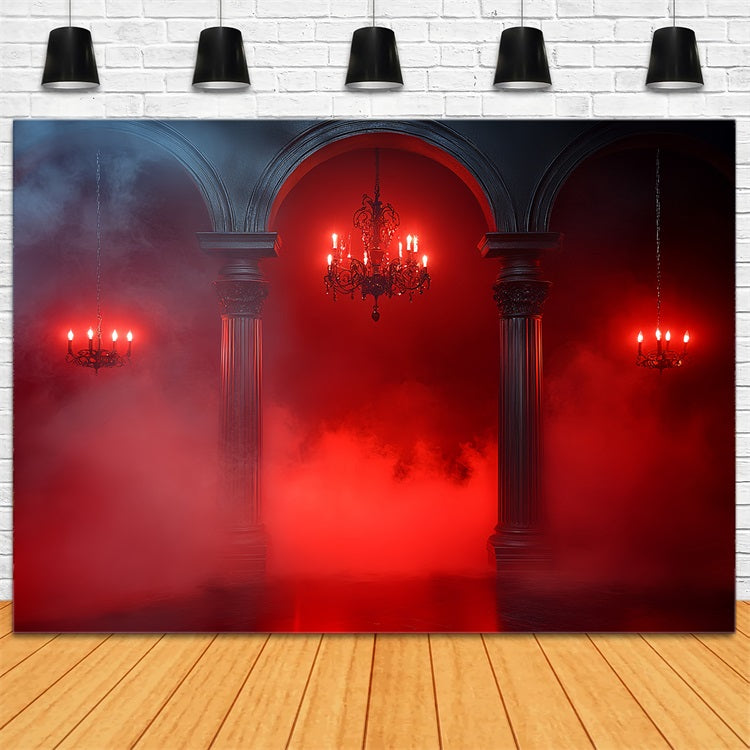 Gothic Backdrop Red Fog Gothic Arches Halloween Photography Backdrop CSH58-46