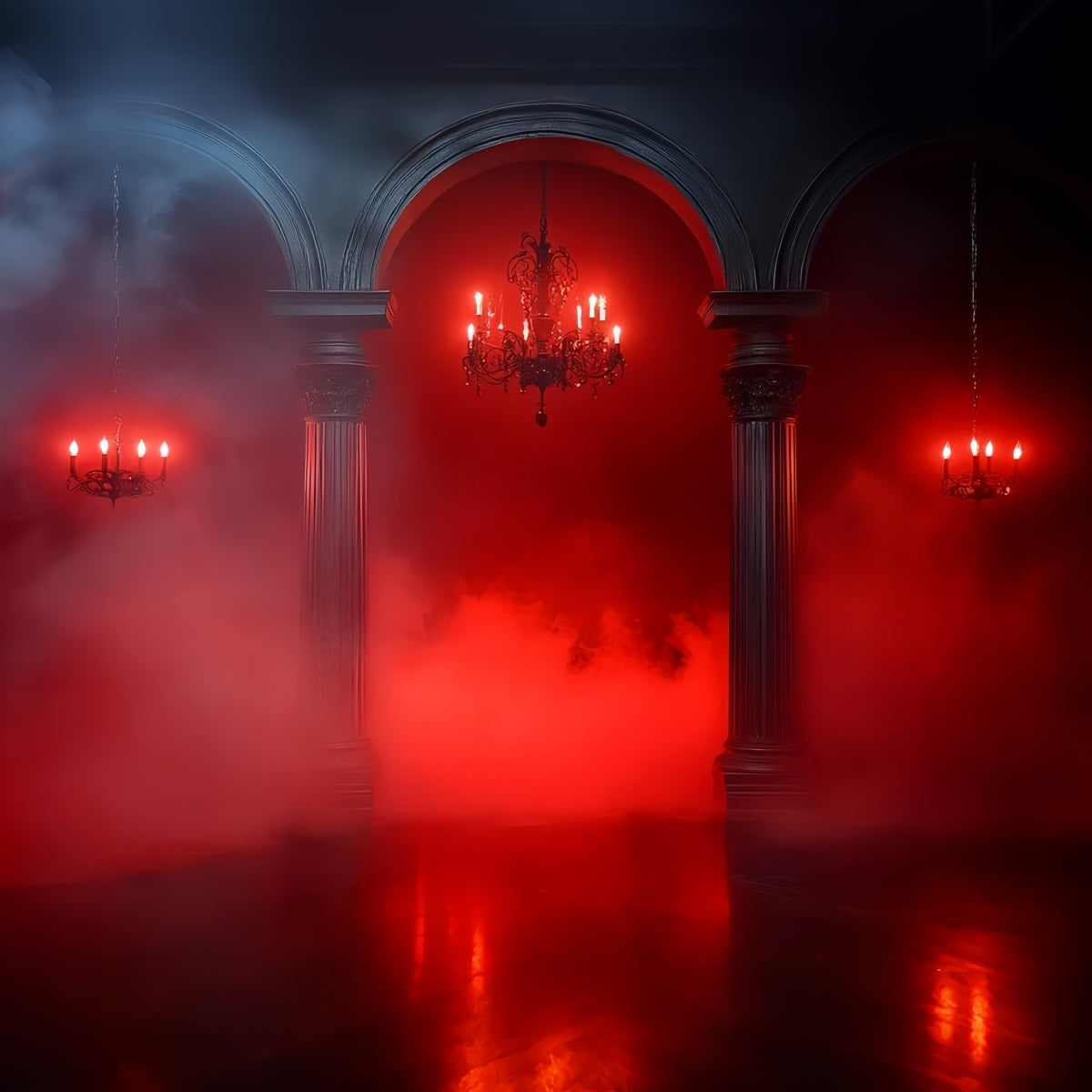 Gothic Backdrop Red Fog Gothic Arches Halloween Photography Backdrop CSH58-46