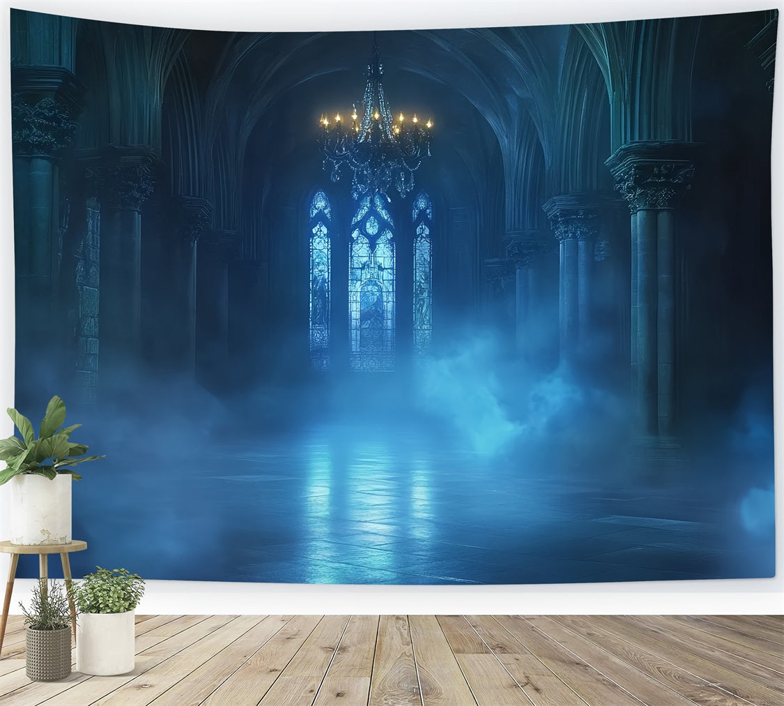 Gothic Backdrop Blue Mist Cathedral Glow Halloween Photo Backdrop CSH58-47