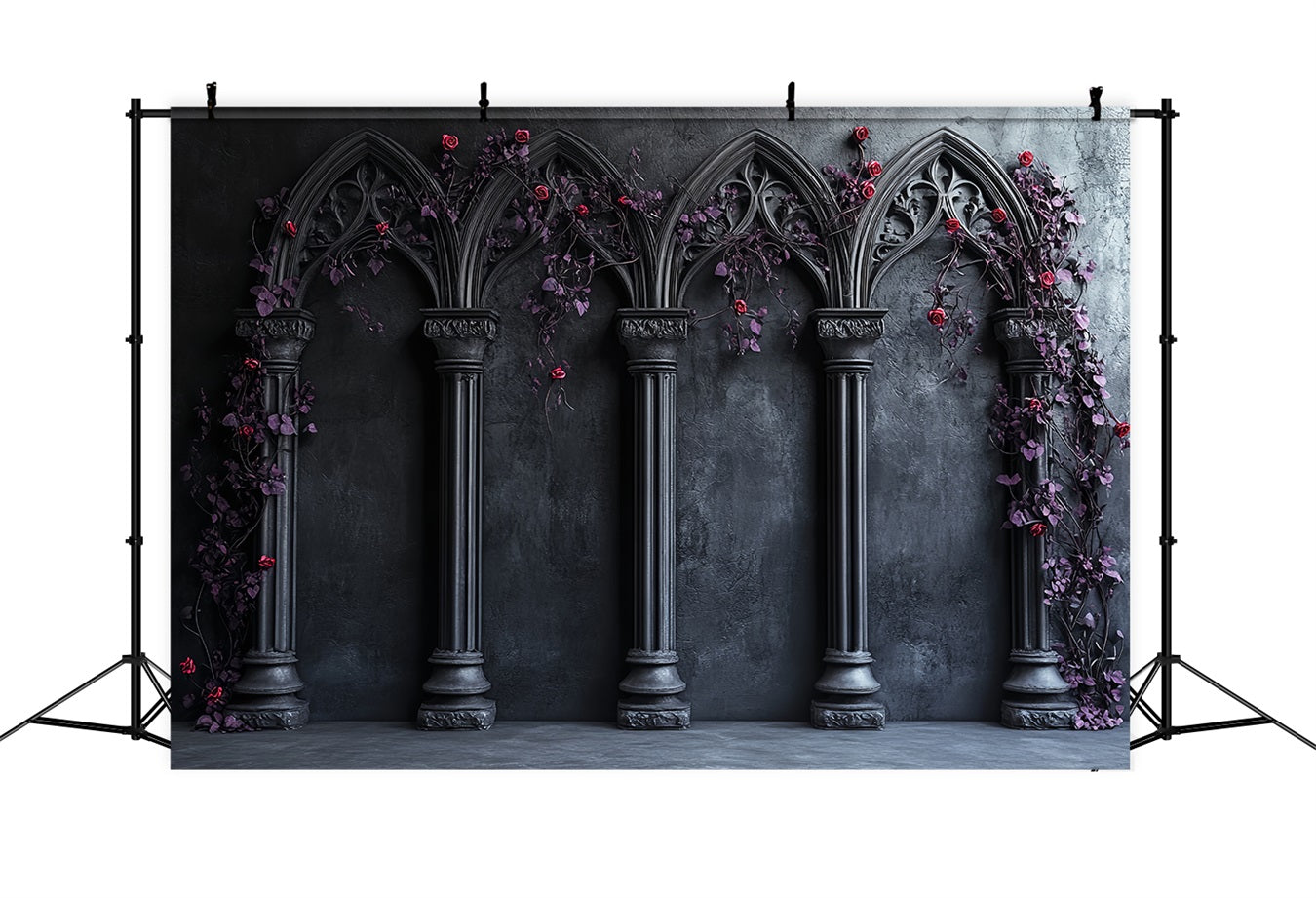 Gothic Backdrop Gothic Arches Crimson Roses Halloween Backdrops CSH58-50