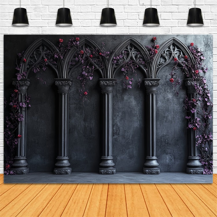 Gothic Backdrop Gothic Arches Crimson Roses Halloween Backdrops CSH58-50