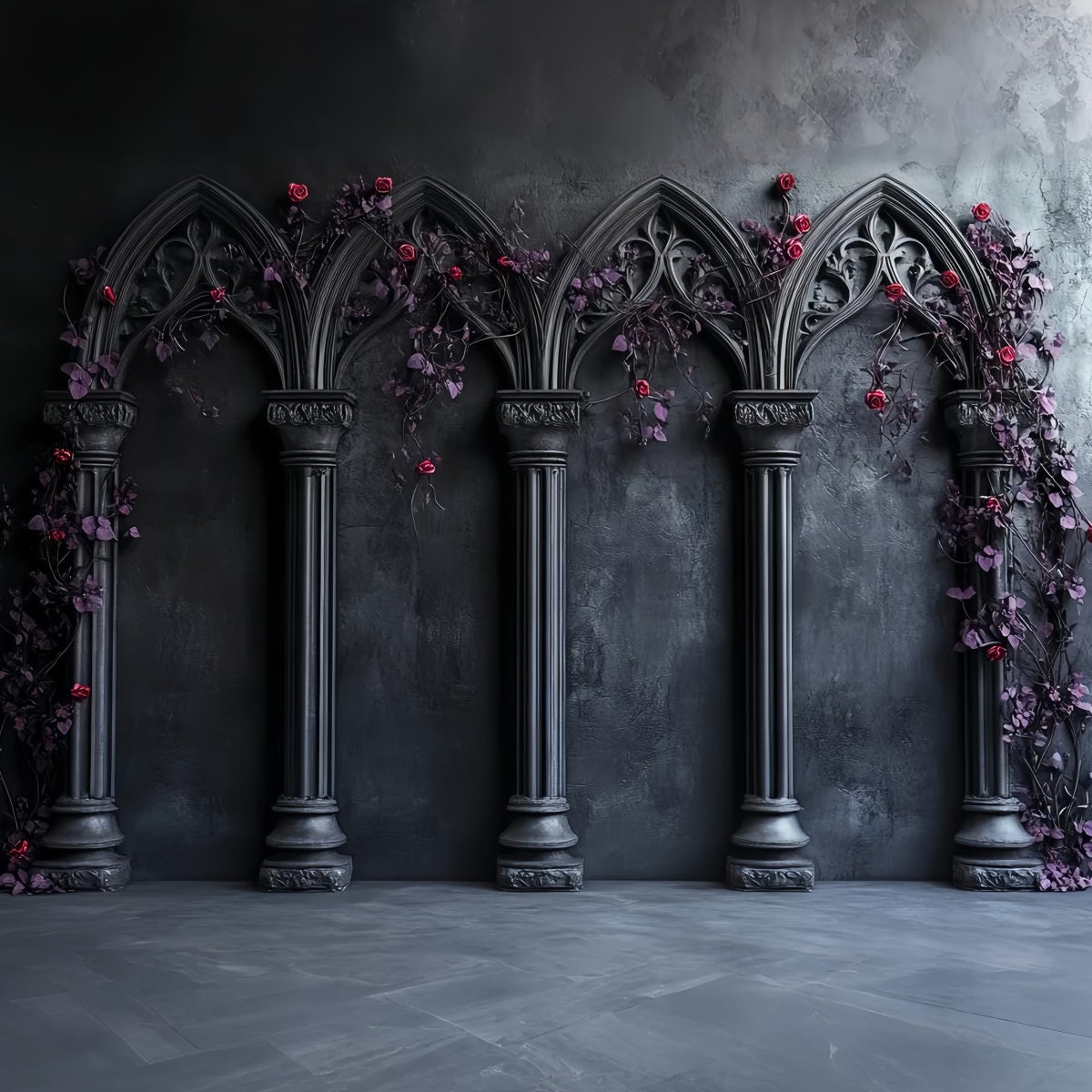 Gothic Backdrop Gothic Arches Crimson Roses Halloween Backdrops CSH58-50
