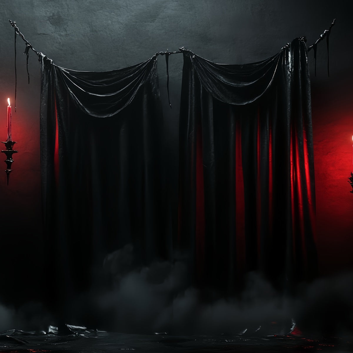 Gothic Backdrop Dark Drapes Red Candles Halloween Photography Backdrop CSH58-51