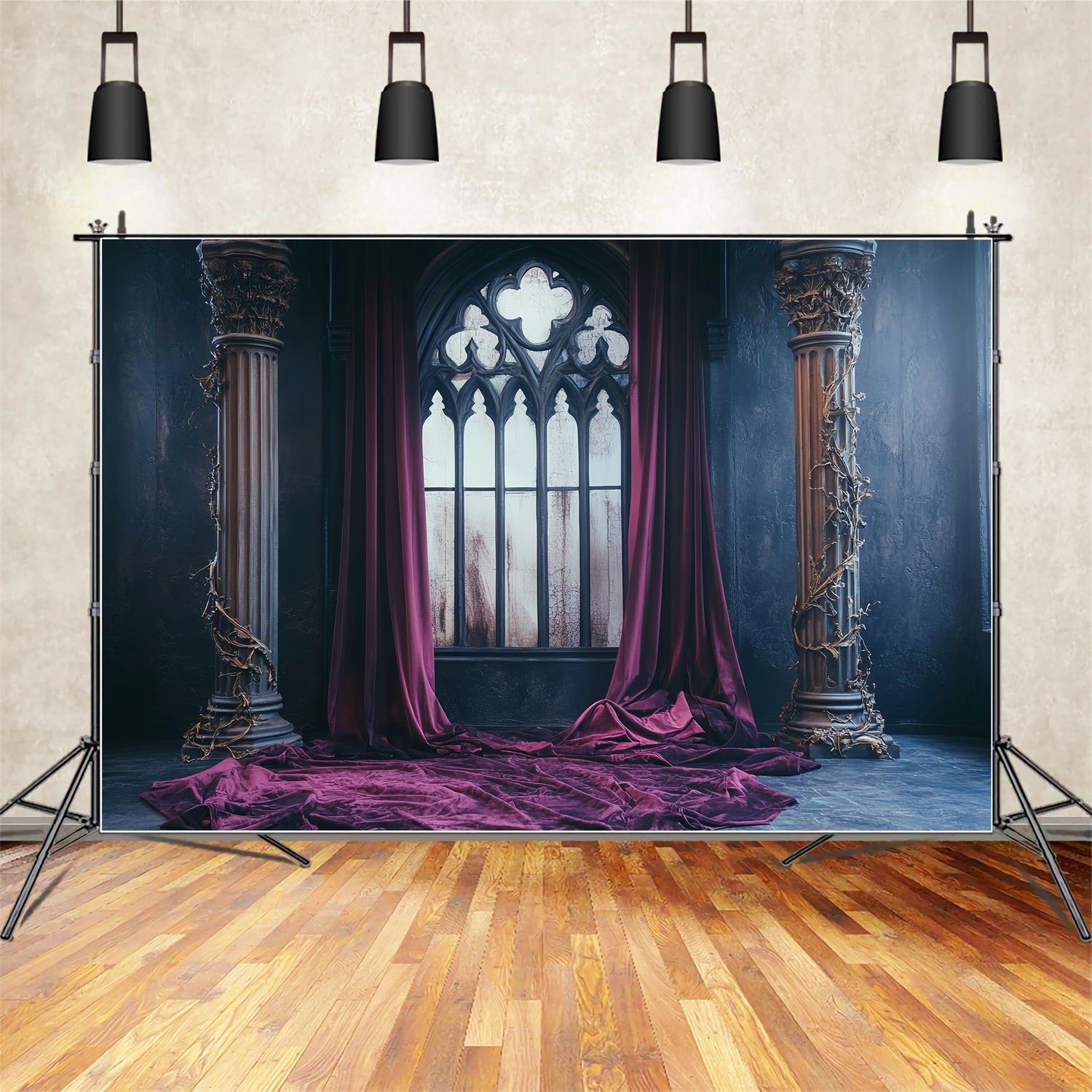 Gothic Backdrop Crimson Velvet Gothic Window Halloween Backdrops CSH58-52