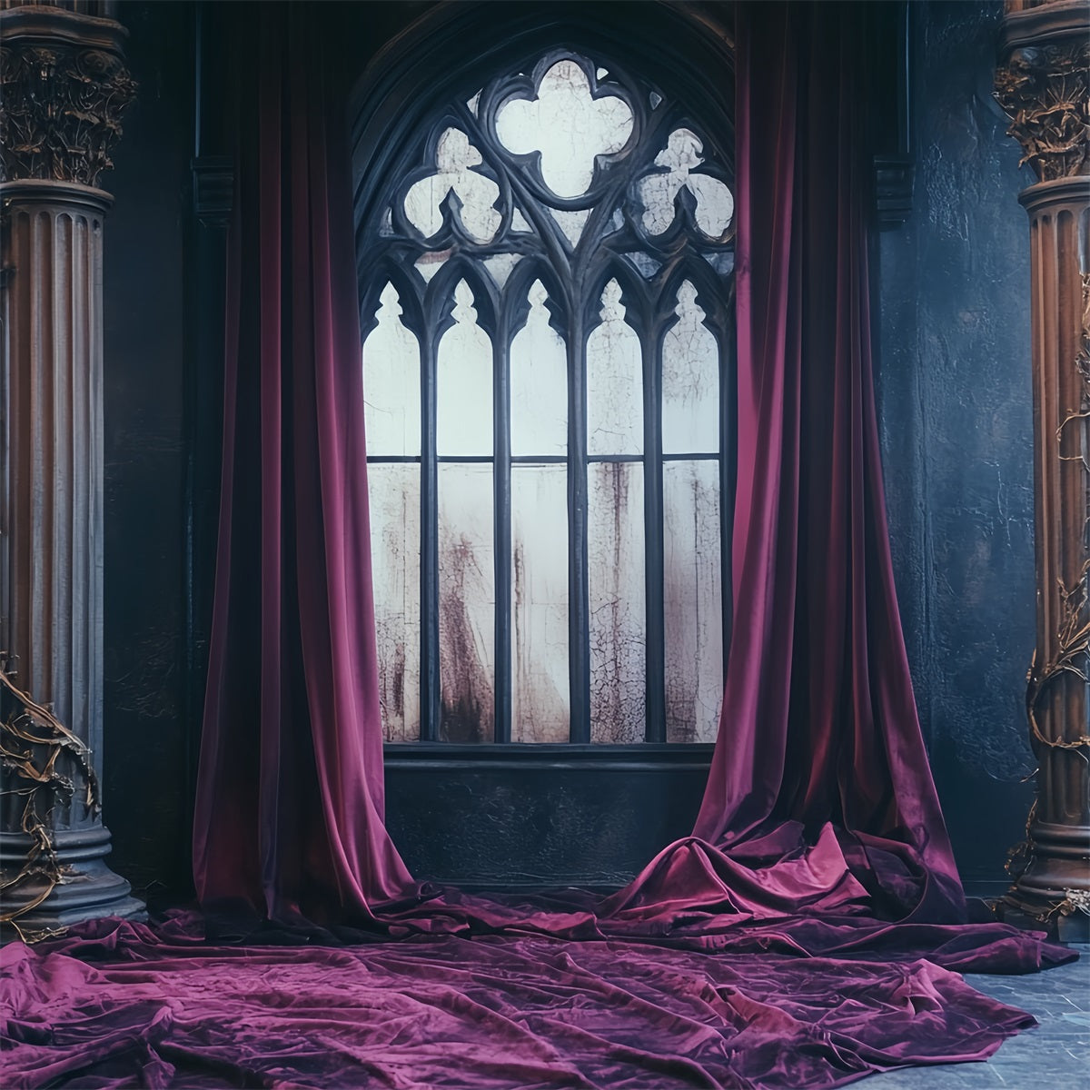 Gothic Backdrop Crimson Velvet Gothic Window Halloween Backdrops CSH58-52