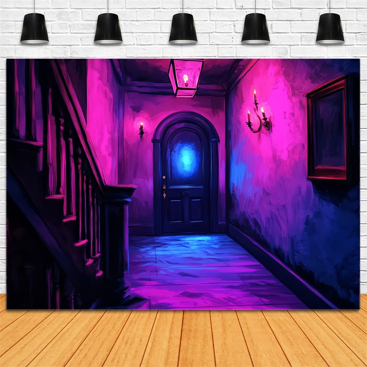 Spooky Backdrop Neon Haunted Corridor Glow Halloween Backdrops CSH58-53