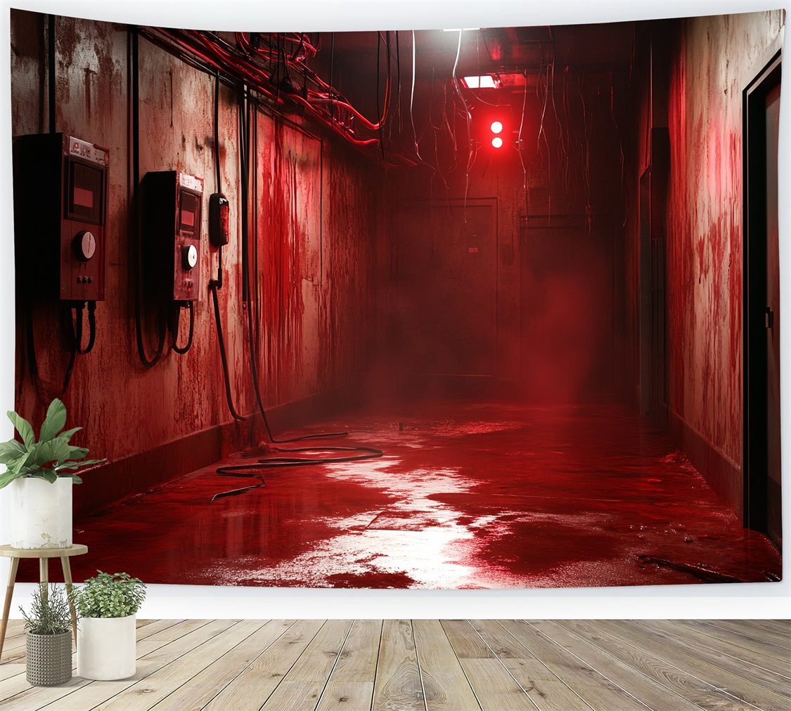 Spooky Backdrop Industrial Dark Red Corridor Halloween Backdrop Ideas CSH58-54