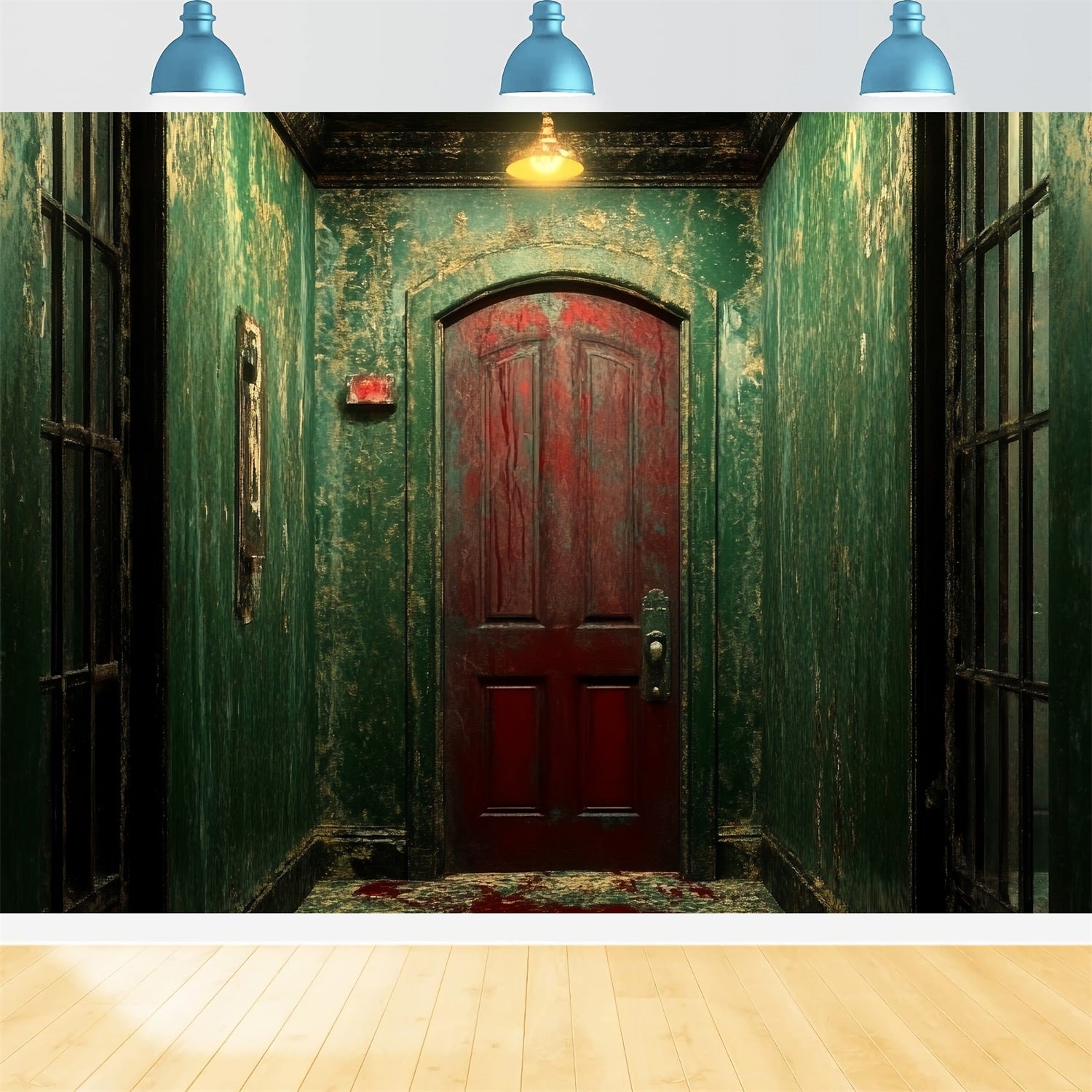 Spooky Backdrop Distressed Green Red Door Halloween Picture Backdrop CSH58-56
