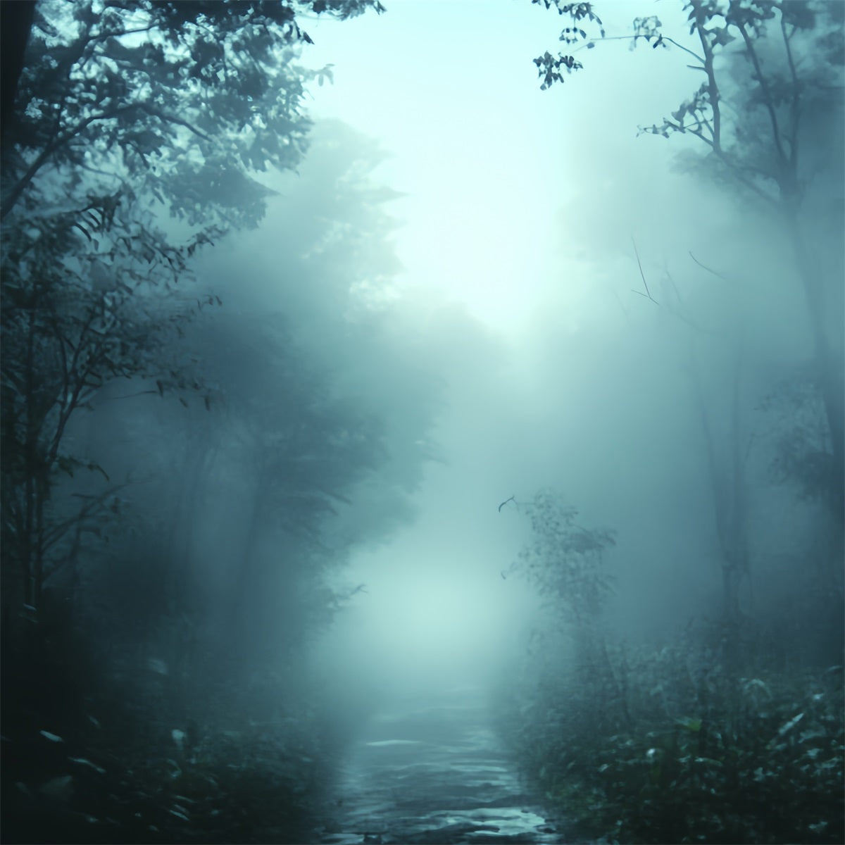 Spooky Backdrop Foggy Midnight Forest Path Halloween Backdrop CSH58-59