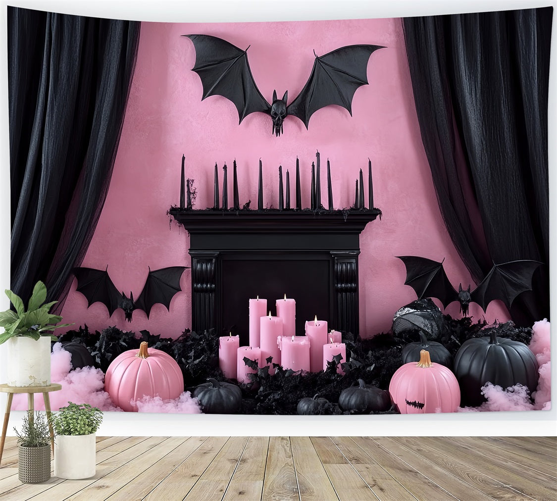 Fireplace Backdrop Pink Gothic Bat Mantel Halloween Backdrops CSH58-61