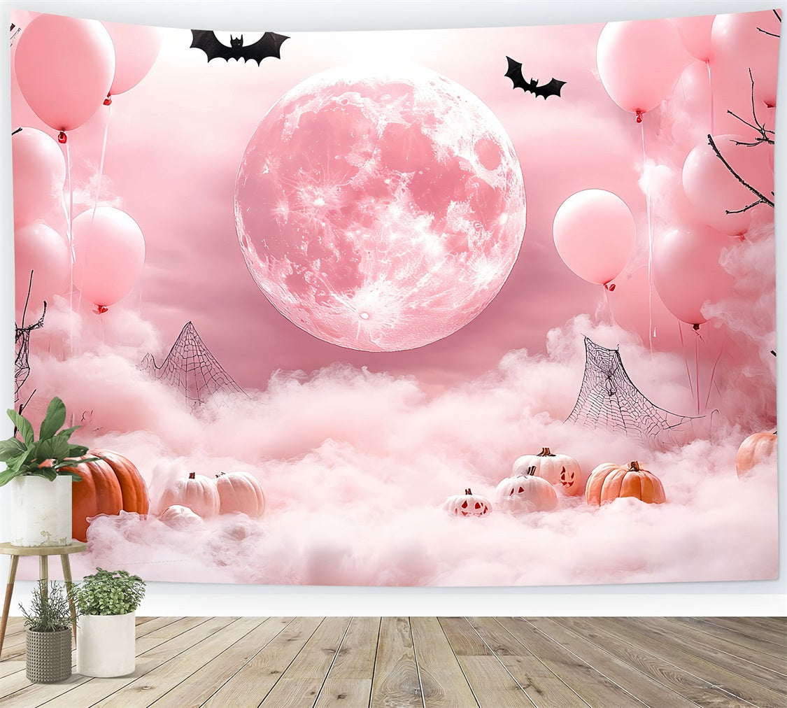 Moon Backdrop Foggy Pink Moonlight Pumpkins Halloween Backdrop CSH58-68