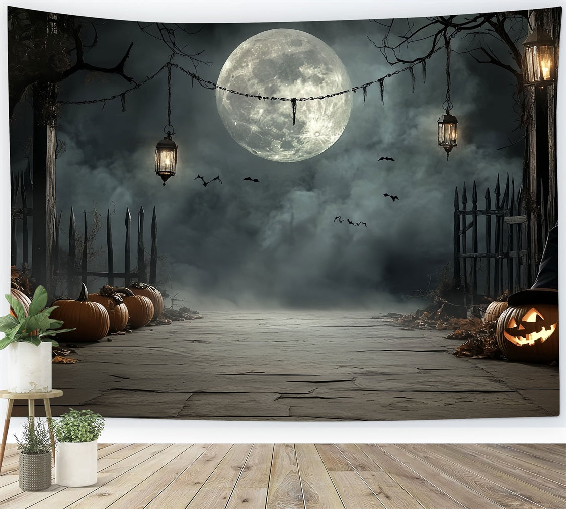 Moon Backdrop Pumpkin Lantern Moonlit Path Halloween Backdrop Ideas CSH58-72