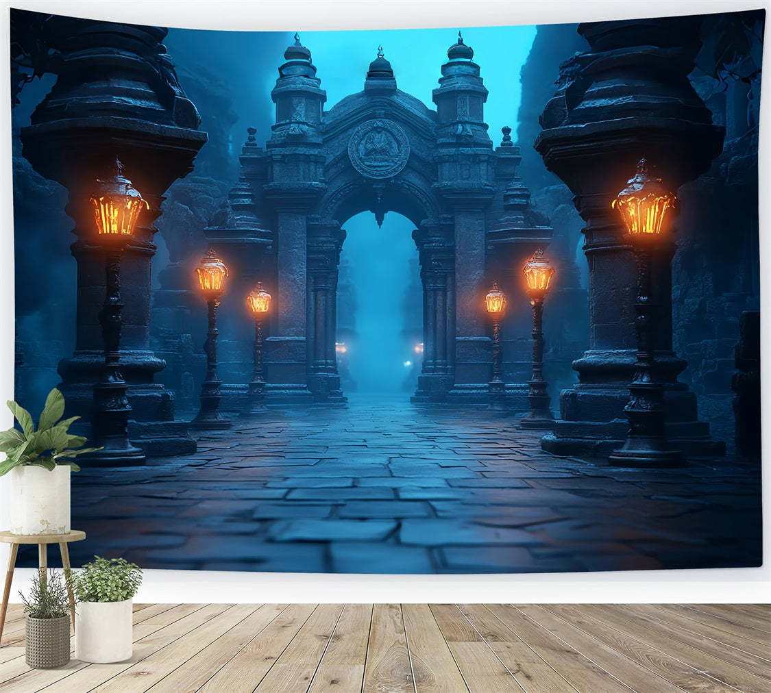 Dark Backdrop Misty Lantern Archway Path Halloween Backdrops CSH58-75