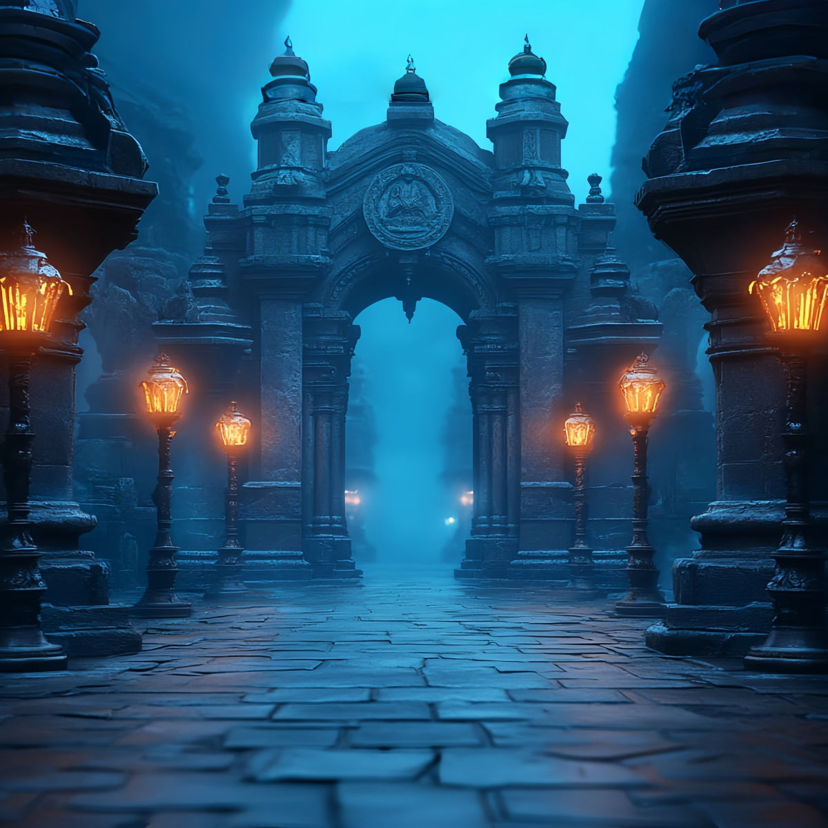 Dark Backdrop Misty Lantern Archway Path Halloween Backdrops CSH58-75