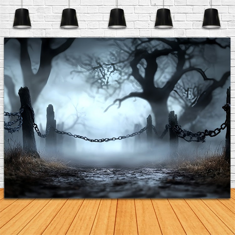 Dark Backdrop Fog Chains Haunted Path Halloween Backdrop Ideas CSH58-78