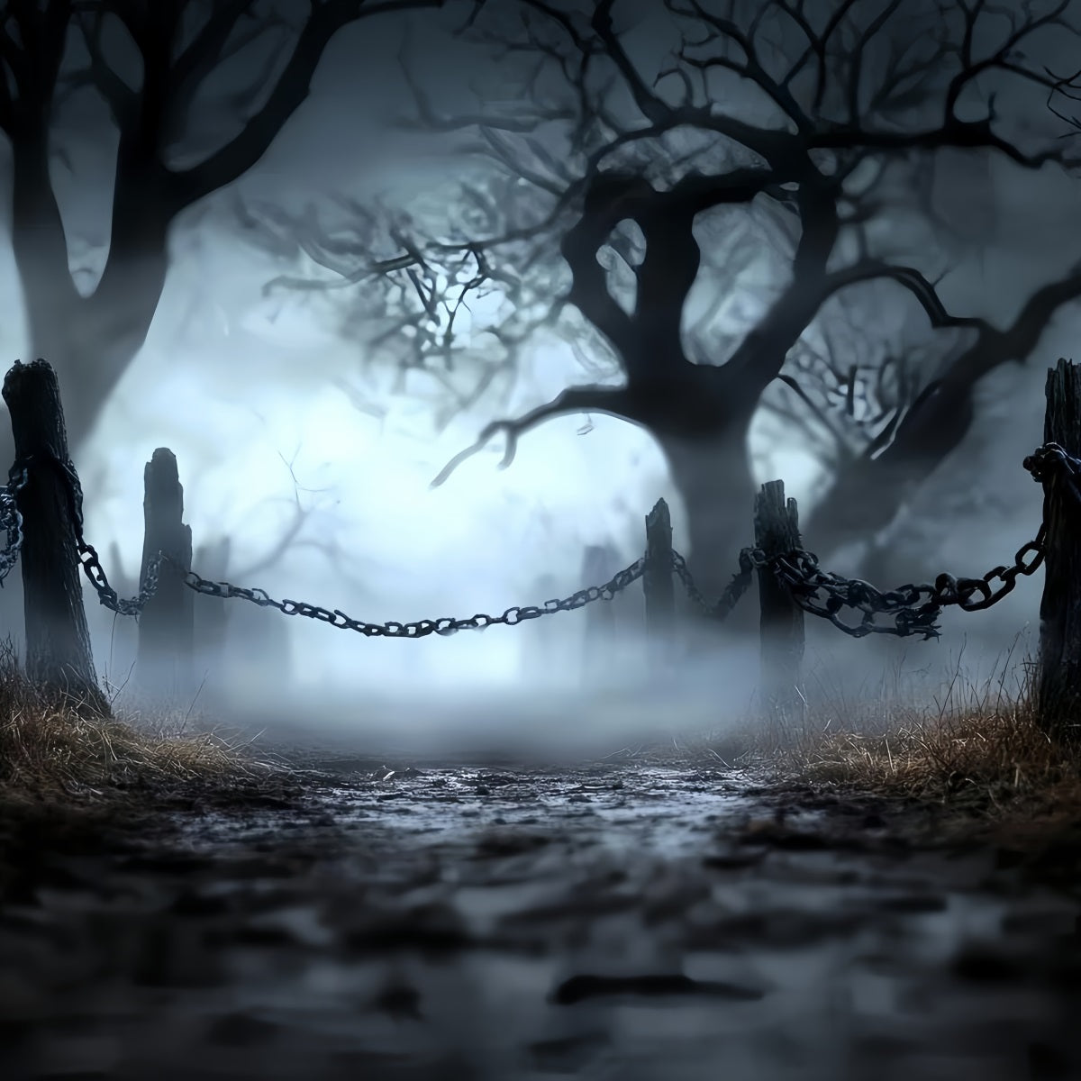 Dark Backdrop Fog Chains Haunted Path Halloween Backdrop Ideas CSH58-78