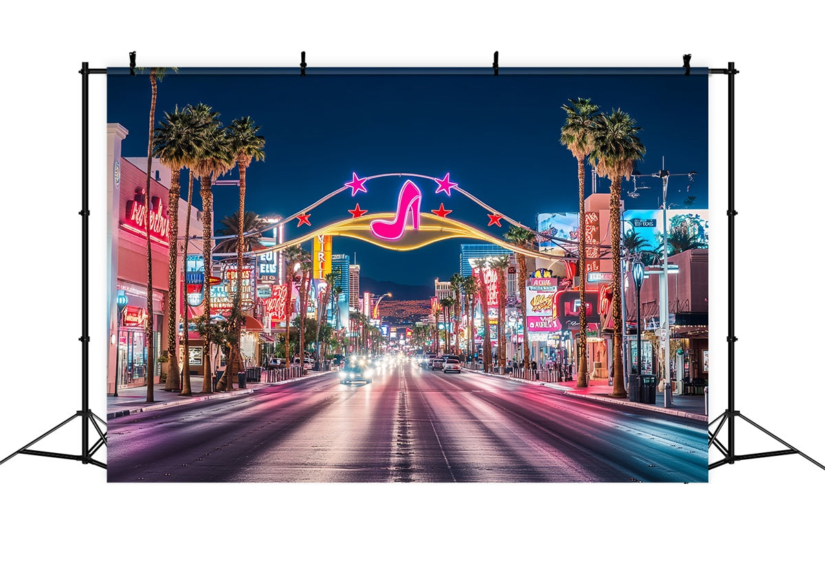 Las Vegas Backdrop Pink Disco High Heels Neon Street Las Vegas Photo backdrop CSH58-8