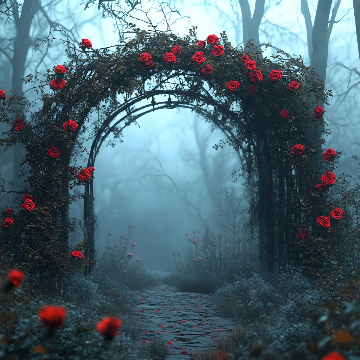 Dark Backdrop Red Rose Gothic Archway Halloween Photo Backdrops CSH58-80