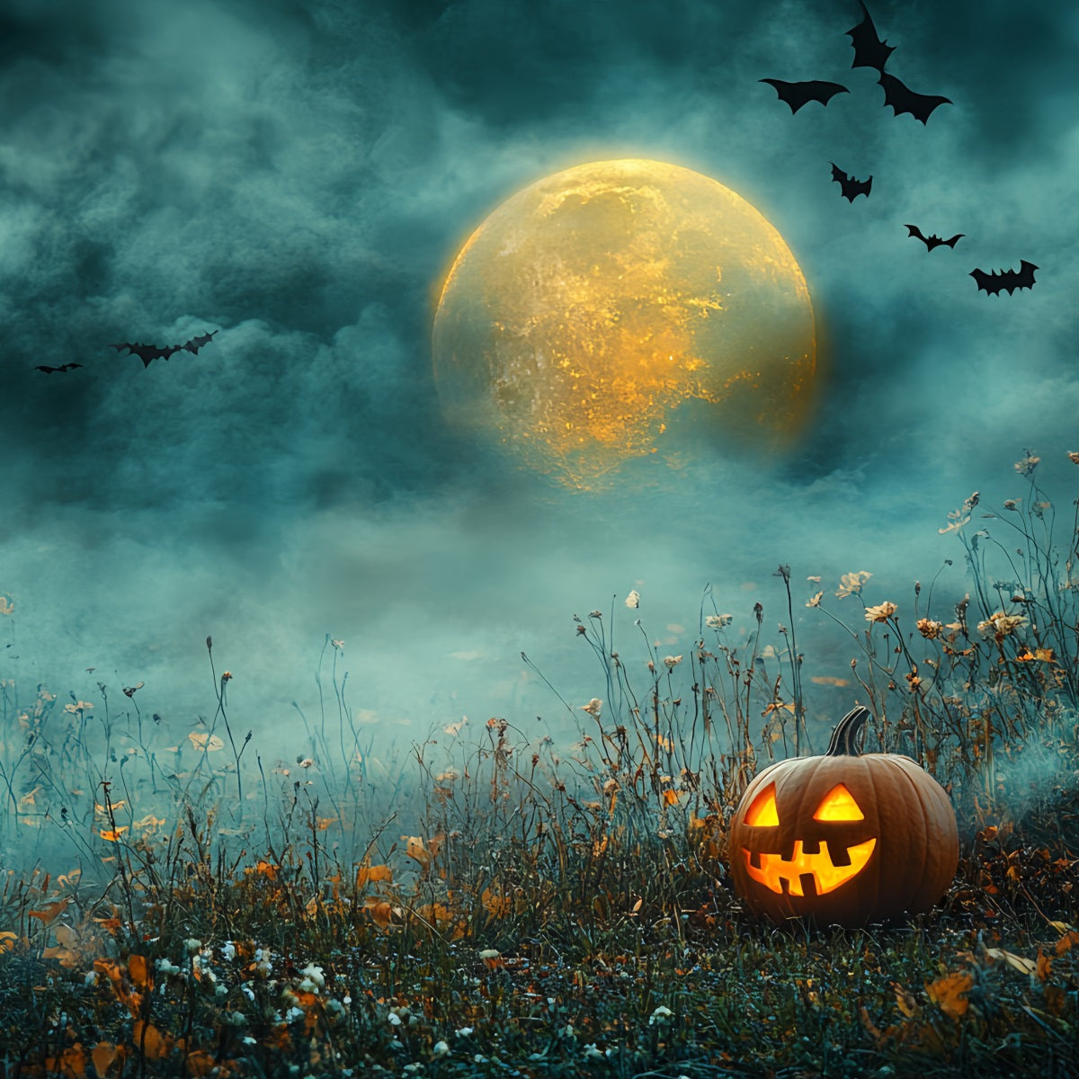 Night Sky Backdrop Pumpkin Moonlit Night Sky Halloween Backdrop CSH58-81