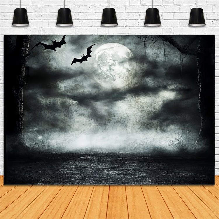 Night Sky Backdrop Moonlit Bats Haunted Forest Halloween Photo Backdrop CSH58-85