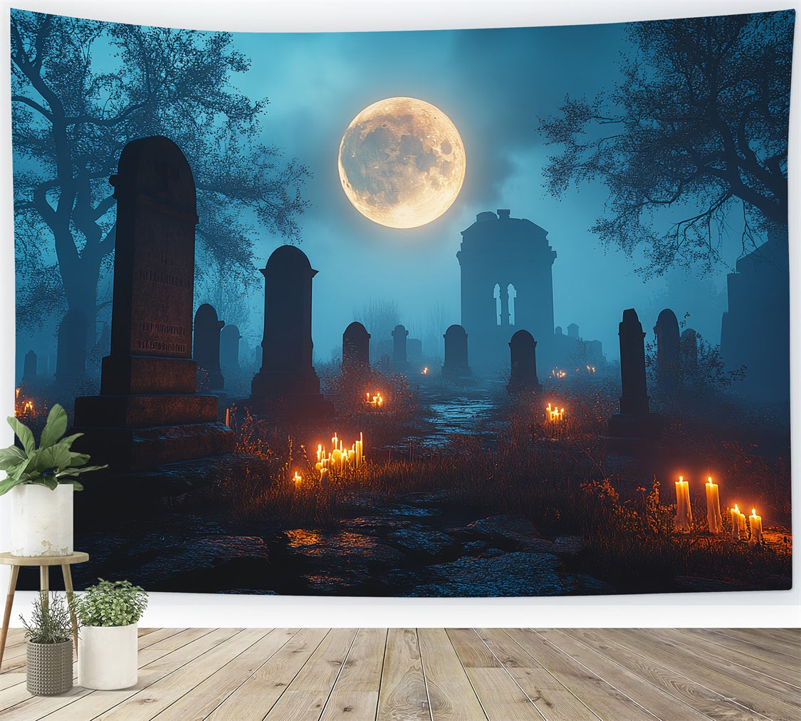Cemetery Backdrop Graveyard Full Moon Glow Halloween Backdrop Ideas CSH58-93
