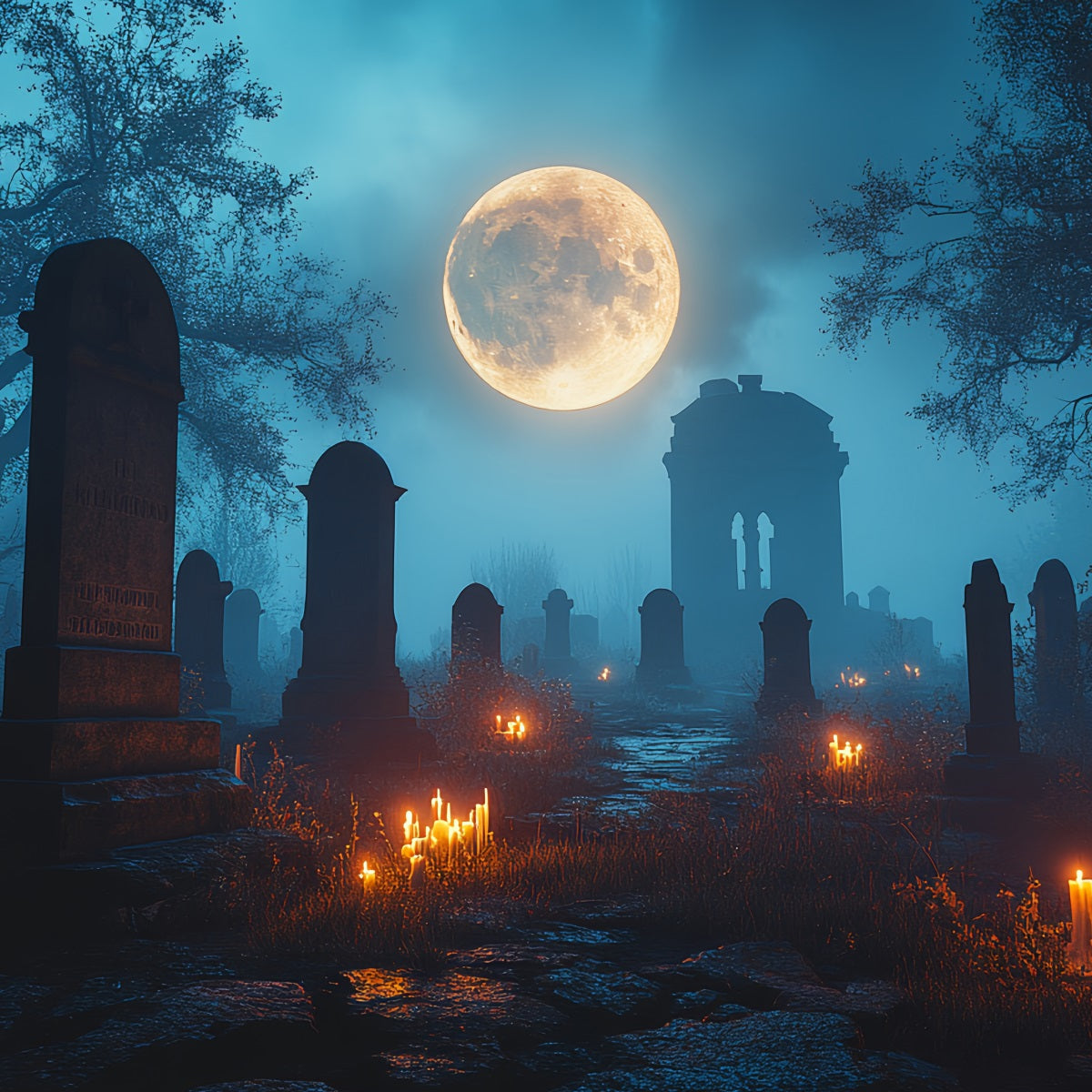 Cemetery Backdrop Graveyard Full Moon Glow Halloween Backdrop Ideas CSH58-93