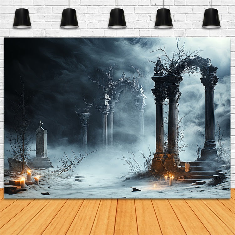 Graveyard Backdrop Candlelit Gothic Ruins Halloween Backdrops for Photos CSH58-99