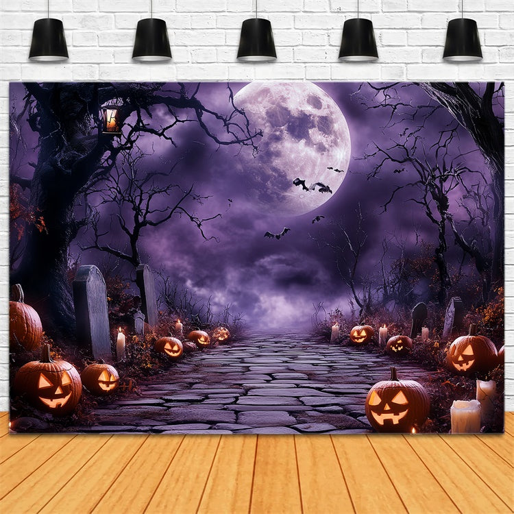 Halloween Moon Backdrop Midnight Glow Tombstone Backdrop CSH6-102