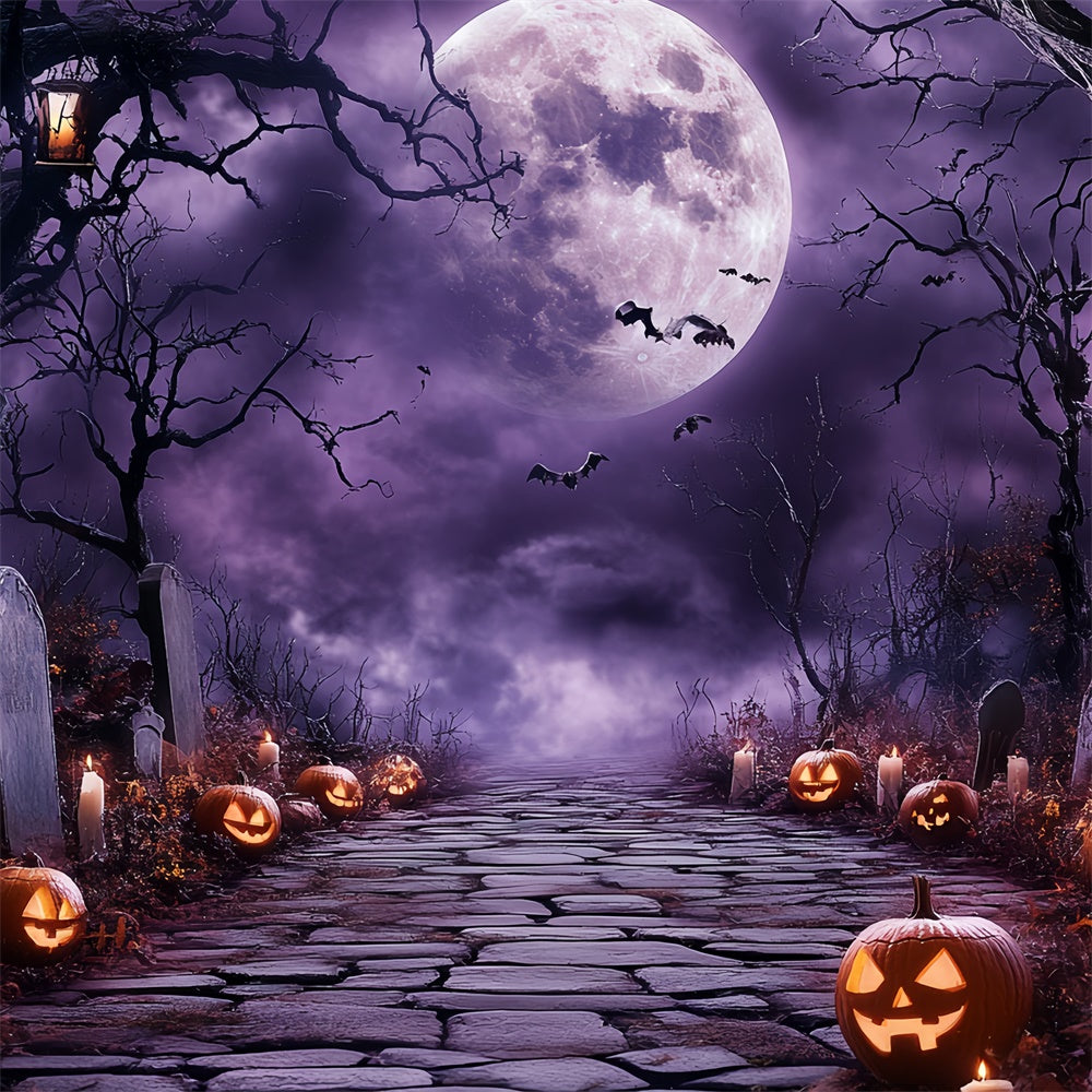 Halloween Moon Backdrop Midnight Glow Tombstone Backdrop CSH6-102