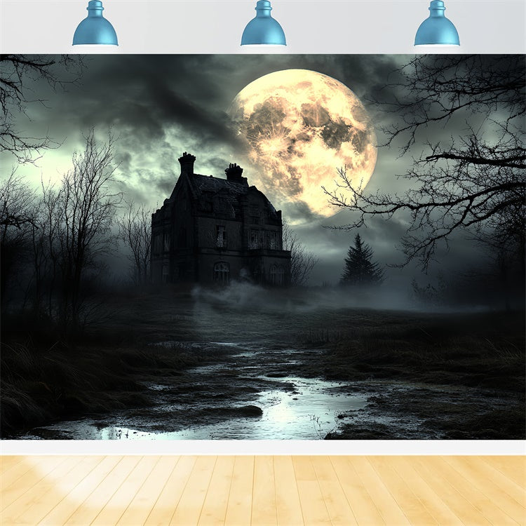 Halloween Moon Backdrop Fog Moon Horror Night Backdrop CSH6-105